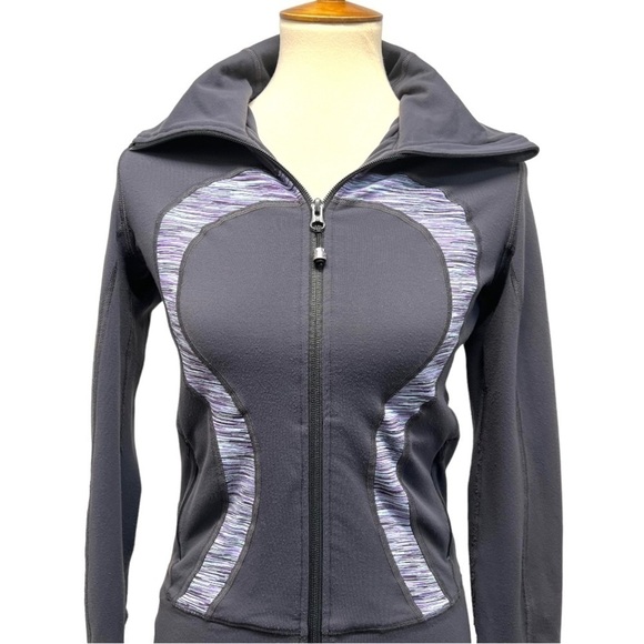 Lululemon Athletica Stride Gray Purple Space Dye Zip Front Hood Athletic Jacket - Picture 3 of 13